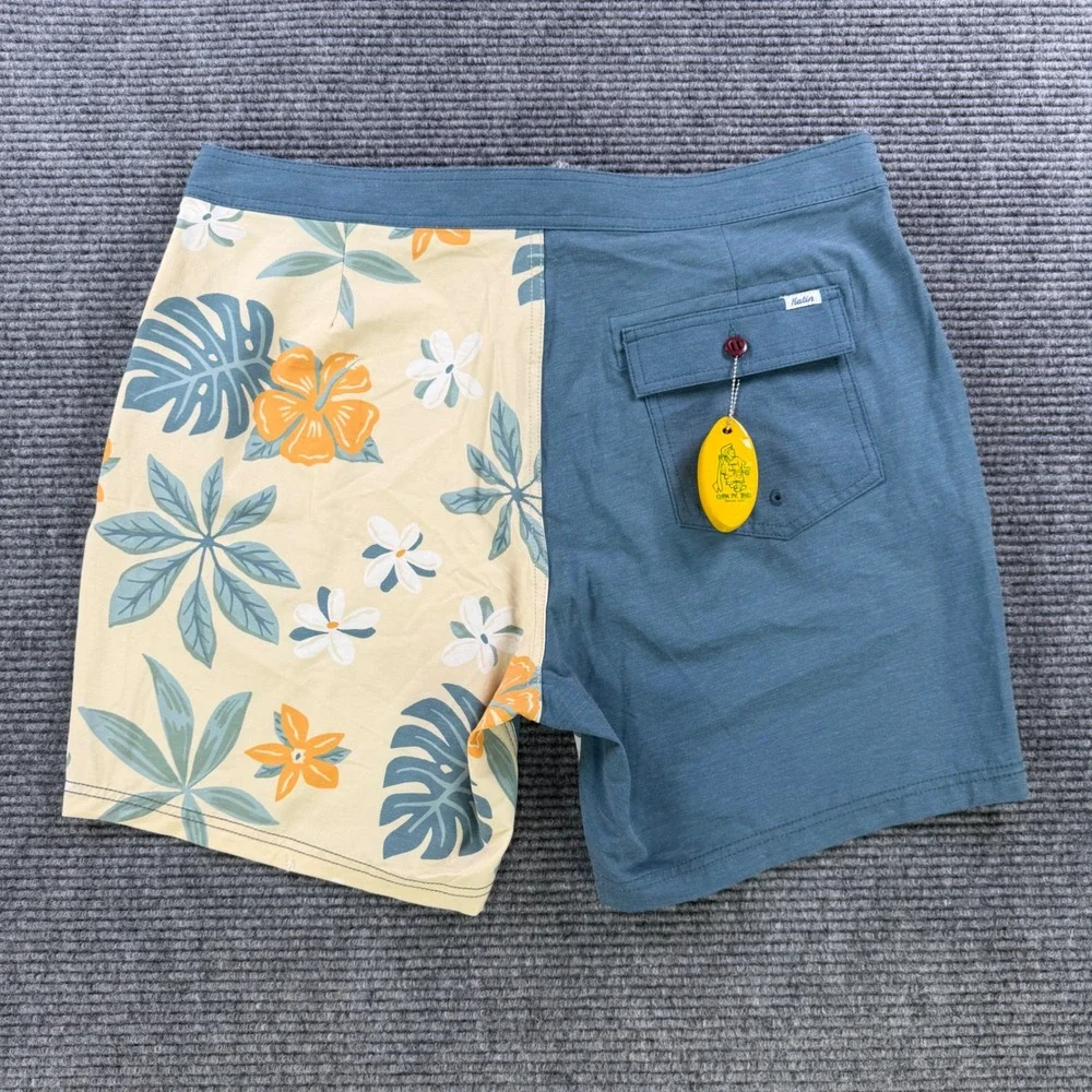 NEW Katin Cruz Hybrid‎ Trunk Board Shorts Mens 38 Slate Blue Tropical Floral